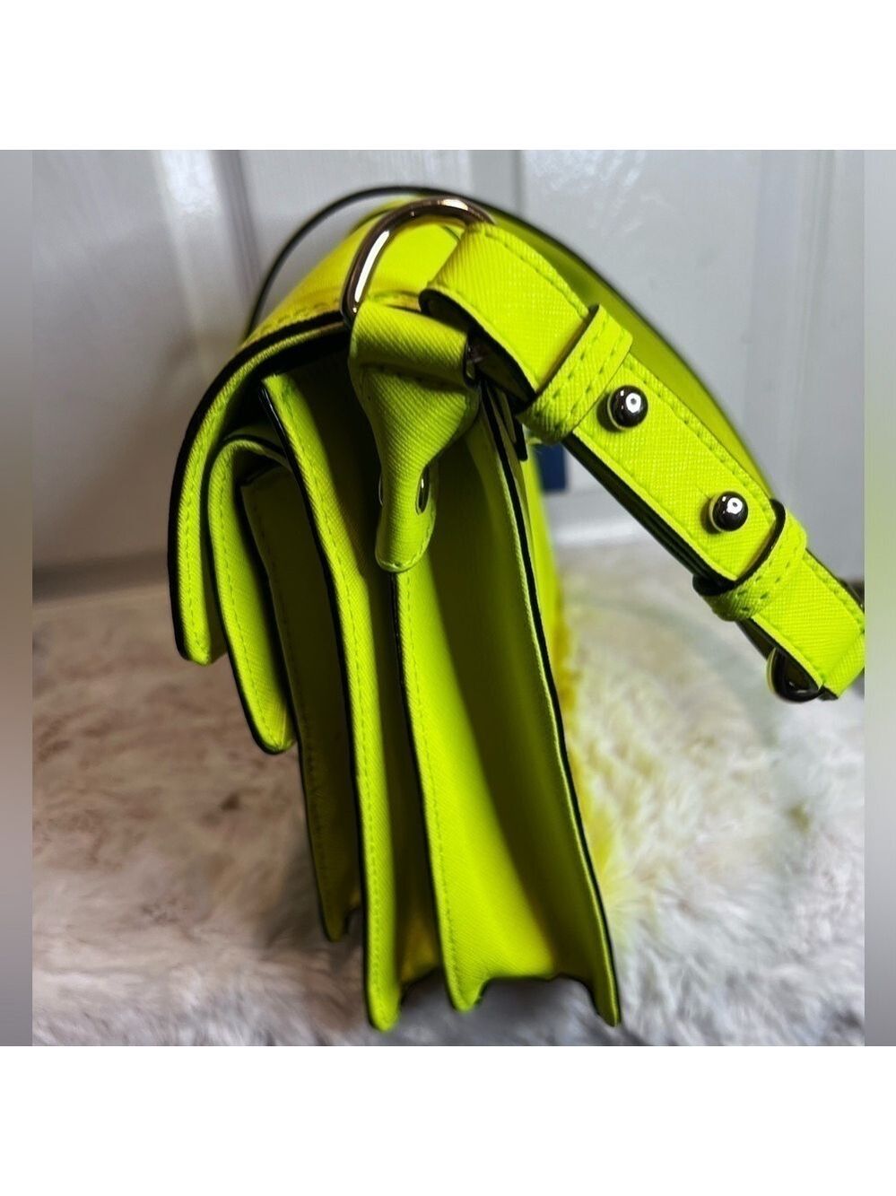 REBECCA MINKOFF HUDSON MOTO LEATHER NEON MARIGOLD BAG - Picture 8 of 16